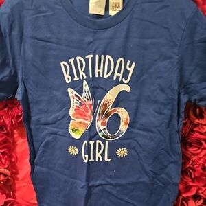 Blue Birthday Girl Butterfly T-Shirt